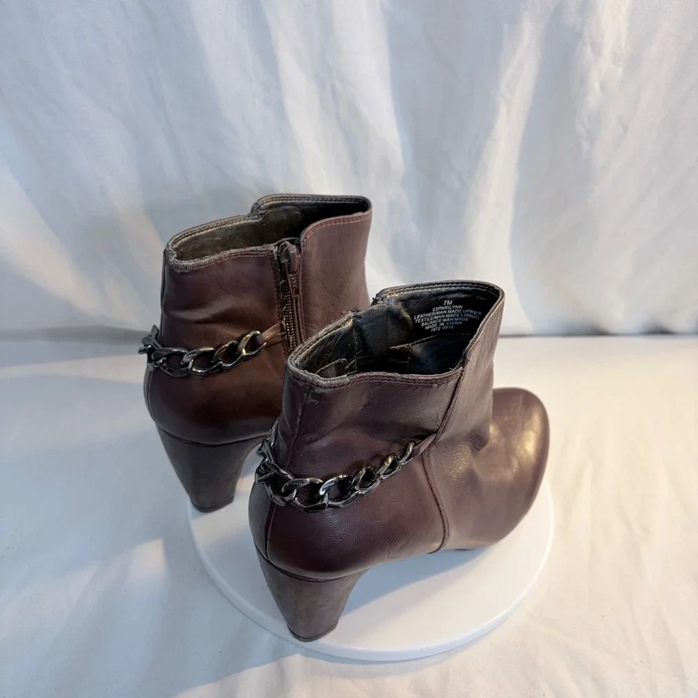 Easy Spirit Esparilynn Ankle‎ Boots Burgundy Leather Chain Heel Womens 7M